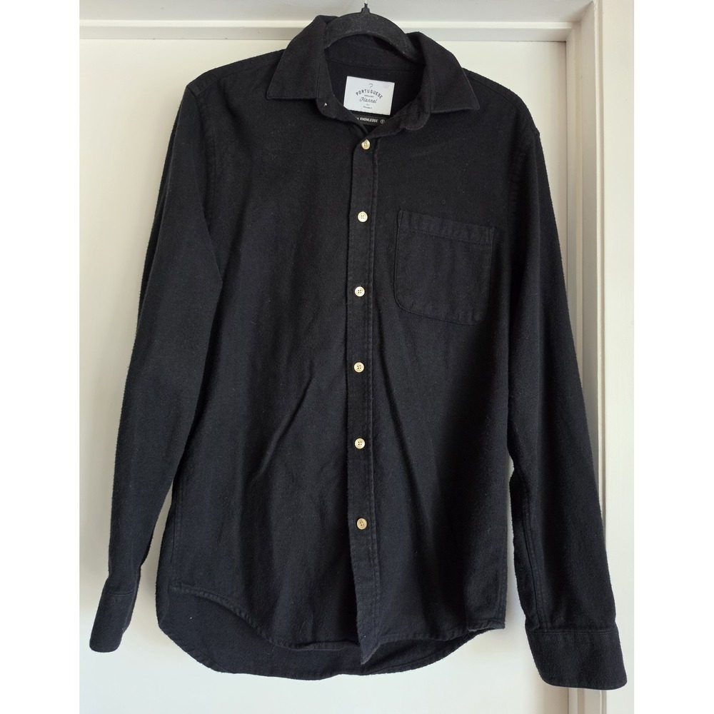 Portuguese Flannel Men S Black Cotton Button-Up Shirt Long Sleeve Casual